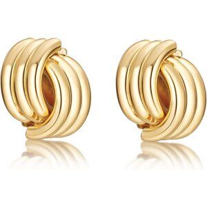 Women's Gold Chunky Knot Lightweight Trendy Jewelry Earrings 14k Gold Plated
